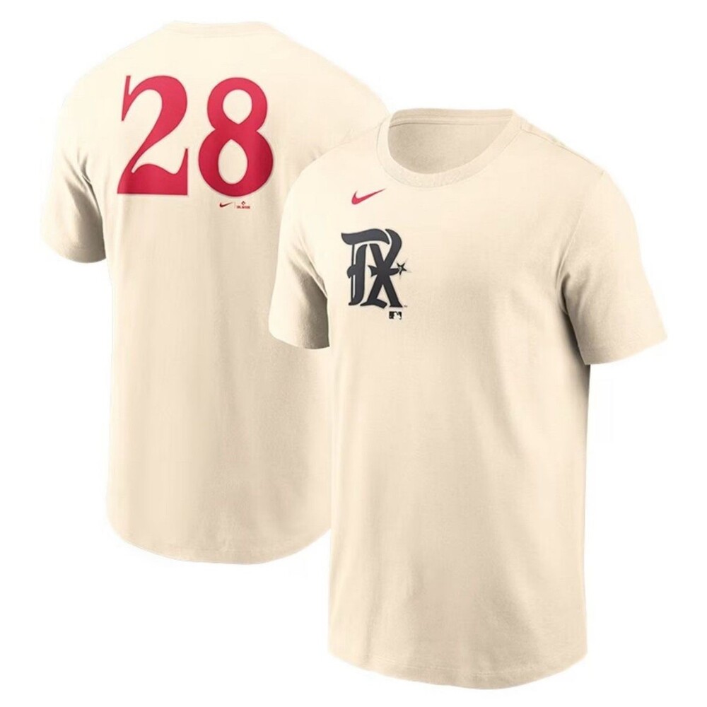 NIKE MLB Players Jonah Heim Texas Rangers YOUTH Shirt S 8 Cream #28 City Connect